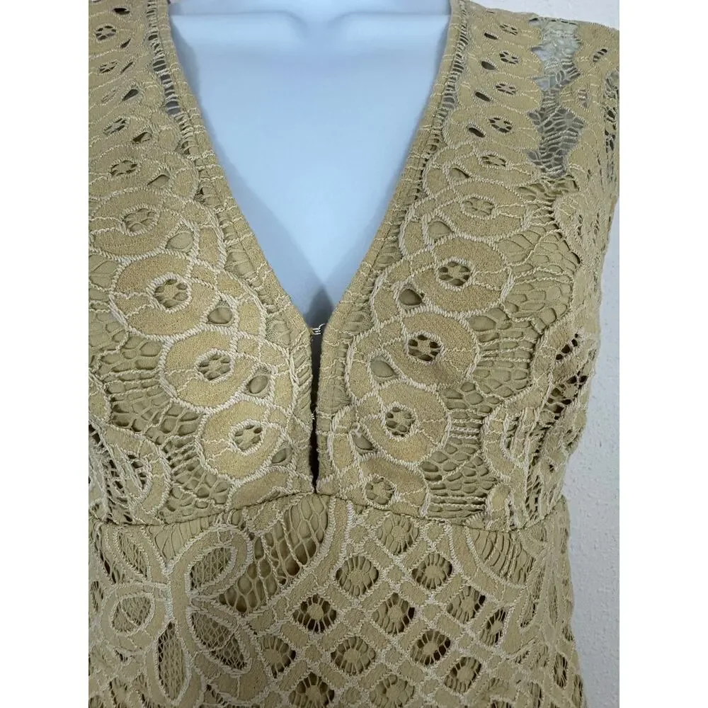 Free People Cream Lace Deep V Open Back Mini Dress Size 2 Boho Bridal